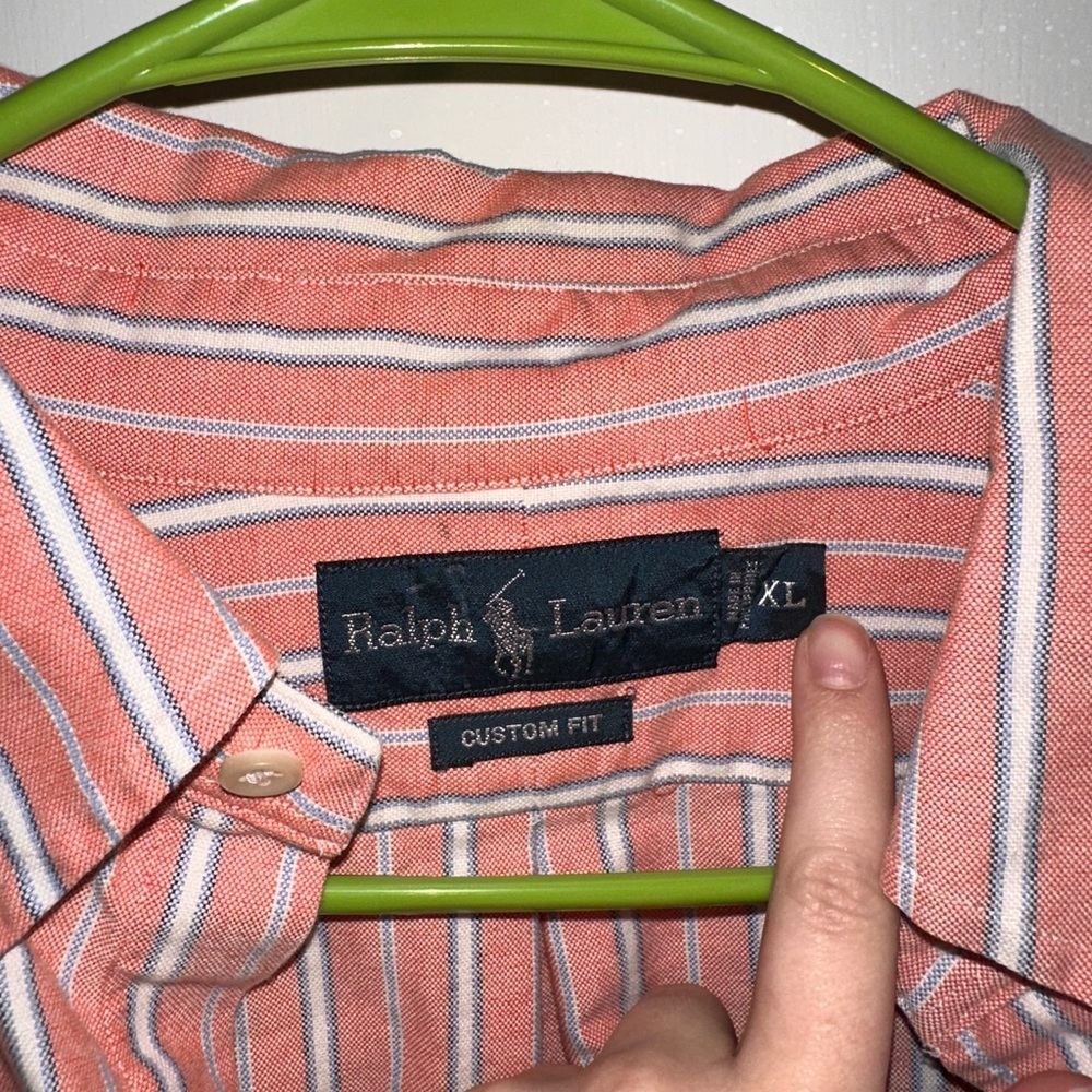 Ralph Lauren peach striped 100% cotton button up Men’s XL - Picture 3 of 8